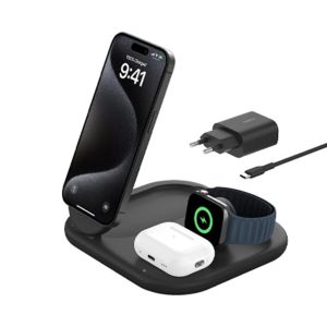 Belkin BoostCharge 3 in 1 Fast Wireless Charging Stand 15 Watt Magnetic Black