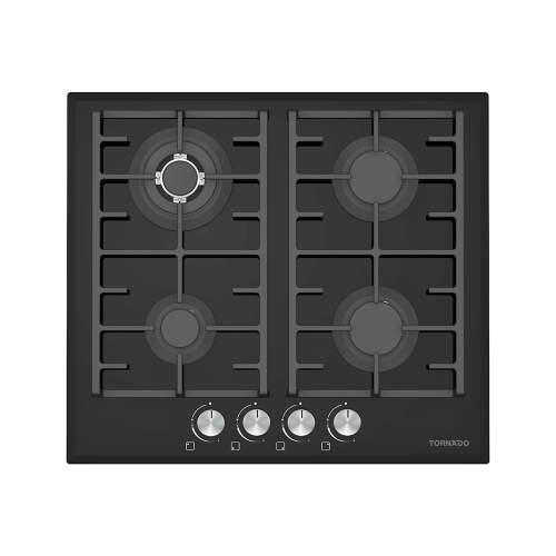 TORNADO Built-In Hob 60 x 60 - 4 Gas Burners Glass Black GHV-M60CCU-G