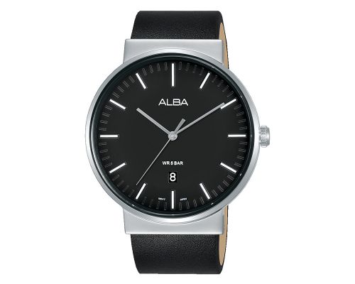 ALBA Men's Hand Watch PRESTIGE Black Leather Band, Black Dial AS9G23X1