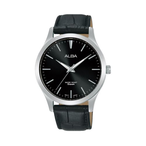 ALBA Men's Watch STANDARD Black Leather Strap, Black Dial ARSZ05X1
