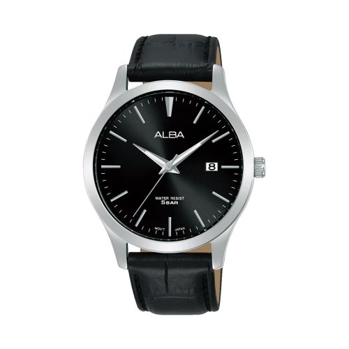 ALBA Men's Hand Watch STANDARD Black Leather Band, Black Dial AS9M41X1