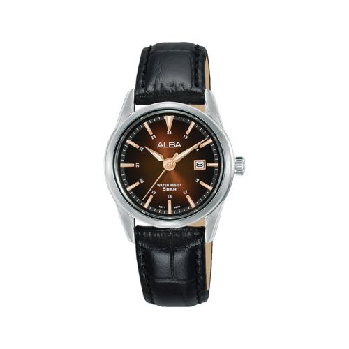 ALBA Ladies' Hand Watch PRESTIGE Black Leather Strap Brown x Black Dial AH7AM7X1