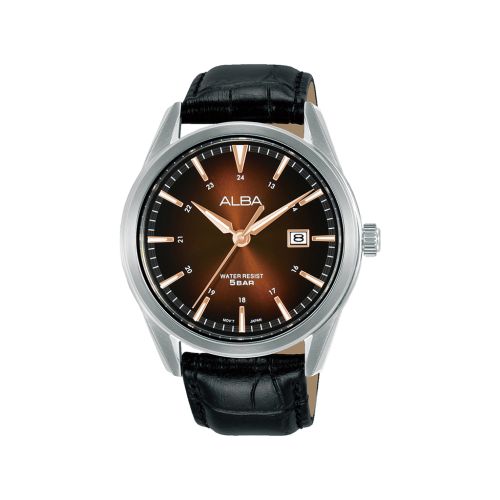 ALBA Men's Hand Watch PRESTIGE Black Leather Strap Brown x Black Dial AS9N89X1
