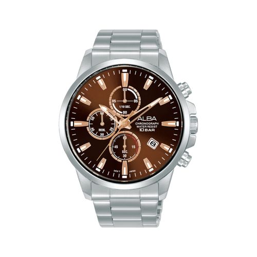 ALBA Men's Hand Watch ACTIVE Stainless Band Brown Dial AM3907X1