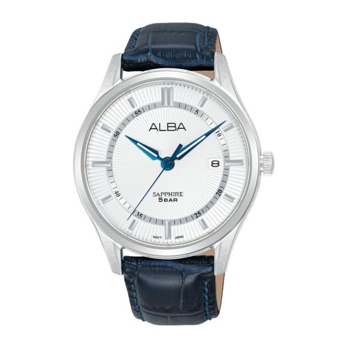 ALBA Men's Hand Watch PRESTIGE Blue Leather Strap Silver Dial AS9R23X1