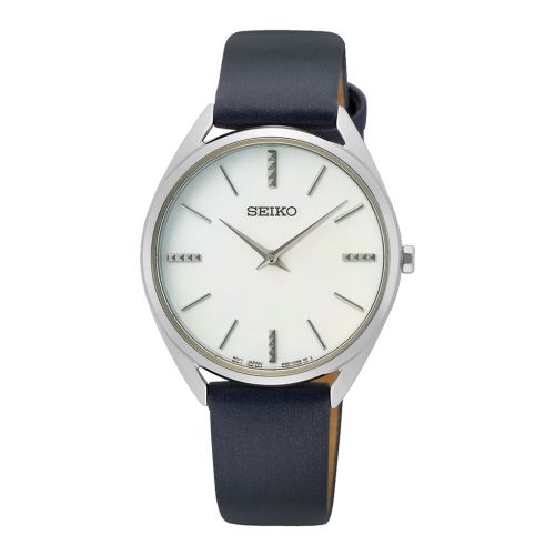 SEIKO Ladies' Hand Watch QUARTZ Grey Leather Band White Dial SWR079P1
